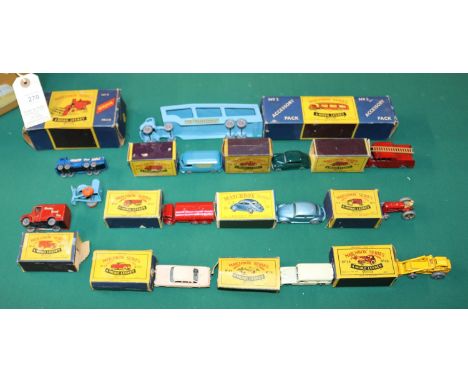 14 Matchbox Series. An Accessory Pack No.2 Bedford Car Transporter. Major Pack No.5 Combine Harvester. No.4 Massey Harris Tra