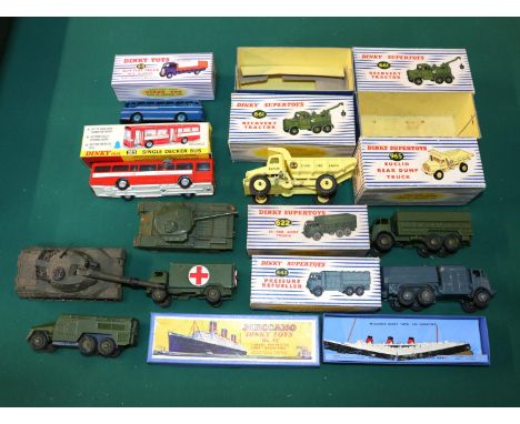 Quantity of Boxed and loose Dinky and empty boxes. To include No.965 Euclid Rear dump truck, No.622 army truck, No.642 Pressu