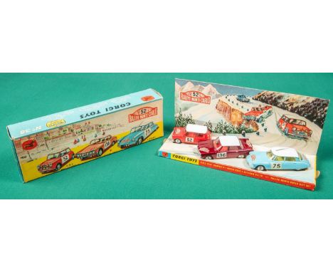 Corgi Toys Gift Set No.38 1965 Rally Monte-Carlo set. Comprising BMC Mini Cooper 'S' RN52, in red with with white roof and re