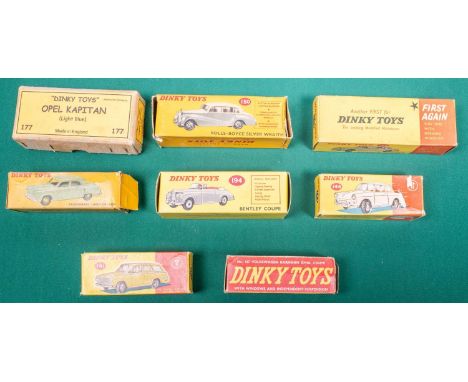 8 Empty Dinky Toys Boxes. Including for the following models - Rolls-Royce Silver Wraith (150), Rolls Royce Phantom V (198), 