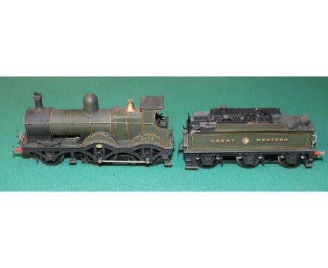 A OO gauge 2 rail electric Great Western brass kit built Barnum Class 2-4-0 tender locomotive. RN 3222. In lined Brunswick Gr