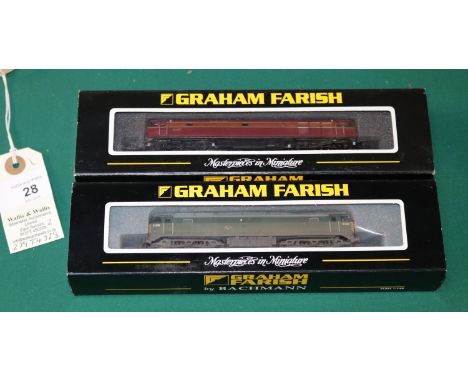 2 Graham Farish by Bachmann N Gauge Locomotives. A BR Class 50 diesel locomotive, RN50017, in gold lined maroon livery. Plus 