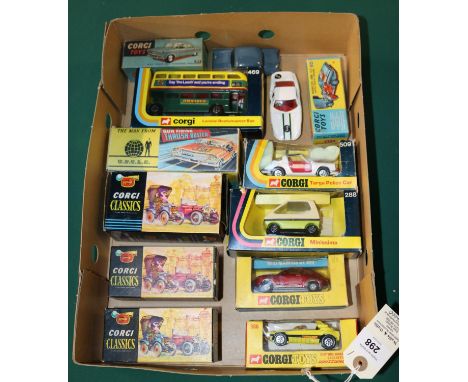 11 corgi models. to include 352 R.A.F. car Standard Vanguard, 324 Marcos 1800G.T. with Volvo engine, Boxed with wear and end 
