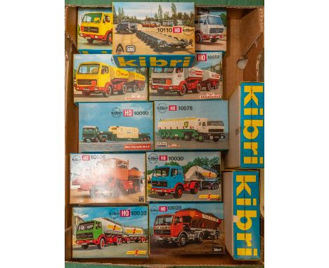 13 Kibri HO scale model kits. Mainly lorries and construction vehicles including Mercedes petrol tankers, liveries include SH