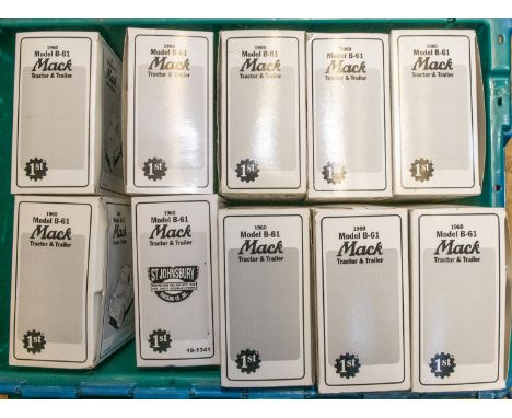 10 First Gear 1:34 scale 1960 Model B-61 Mack Tractor &amp; Trailer. All in different liveries- Wells Cargo, H.F. Campbell &a