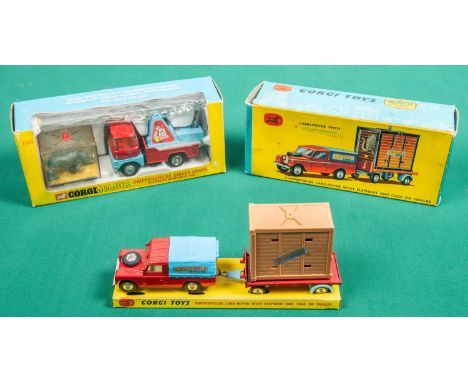 2 Corgi Major Toys. A Gift Set No.19. A Chipperfields Land Rover with Elephant and Cage On Trailer. Land Rover and Trailer in