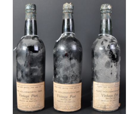 Tuke Holdsworth Port - Three bottles of vintage 1955 Tuke Holdsworth Vintage Port. Bottled in 1957 with John Lupton &amp; Son