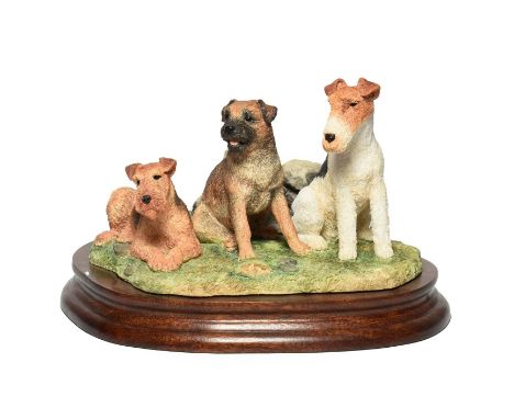 Border Fine Arts 'Three Musketeers' (Lakeland Fell, Border and Wire-haired Terriers), model No. B0990 by Anne Wall, limited e
