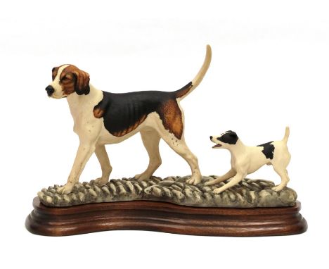 Border Fine Arts 'Old English Foxhound and Short Haired Fox Terrier', model No. L91 by Mairi Laing Hunt, limited edition 319/