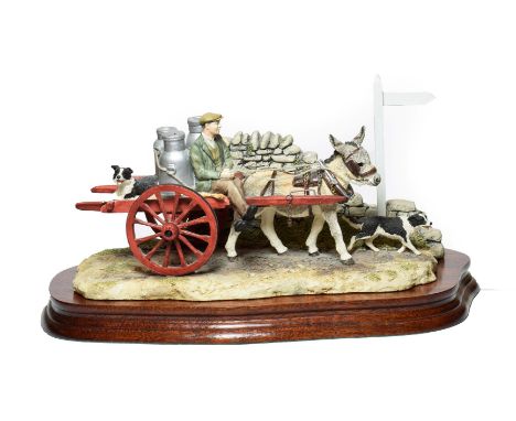 Border Fine Arts 'Delivering the Milk' (Donkey Cart), model No. AG01 by Ray Ayres, limited edition 491/950, on wood base, wit