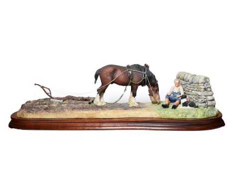 Border Fine Arts 'Ploughman's Lunch' (Shire, Farmer and Collie), model No. B0090 by Anne Wall, limited edition 287/1750, on w