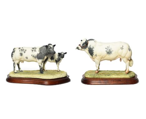 Border Fine Arts 'Belgian Blue Cow and Calf' (Style One), model No.B0590 by Ray Ayres, limited edition 655/1250, on wood base