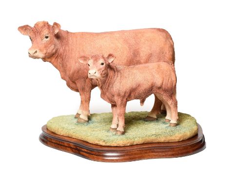 Border Fine Arts 'Limousin Cow and Calf' (Style Two), model No. B0657 by Jack Crewdson, limited edition 519/750, on wood base