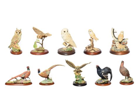 Border Fine Arts Bird Groups Including: 'Silent Sanctuary' (Barn Owl), model No. SOC1 and 'Barn Owl' (On a post with rope), m