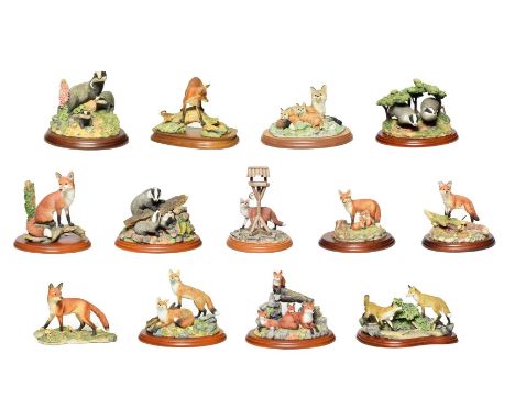 Border Fine Arts Fox Groups Including: 'Fox With Rabbit', model No. 010 by Mairi Laing, on wood base, 'Fox Standing' (Style O