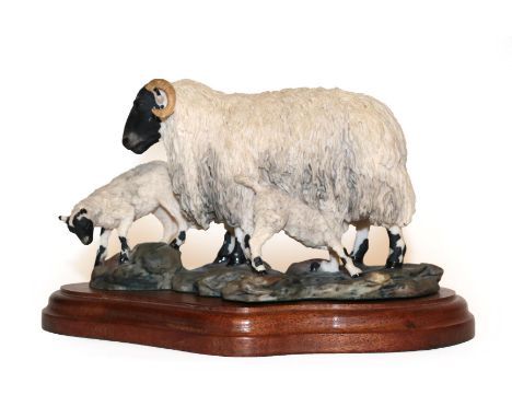 Border Fine Arts 'Blackfaced Ewe and Lambs' (Style One), model No. L25 by Mairi Laing Hunt, limited edition 377/750, on wood 