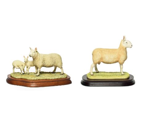 Border Fine Arts 'North Country Cheviot Ewe with Scotch Halfbred Lambs' model No. L147 by Ray Ayres, limited edition 562/950,