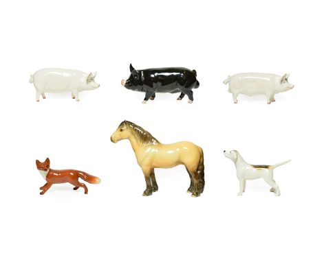 Beswick Animals Comprising: Highland Pony ''Mackionneach'', model No. 1644; Berkshire Boar, model No. 4118; Boar Ch. ''Wall C