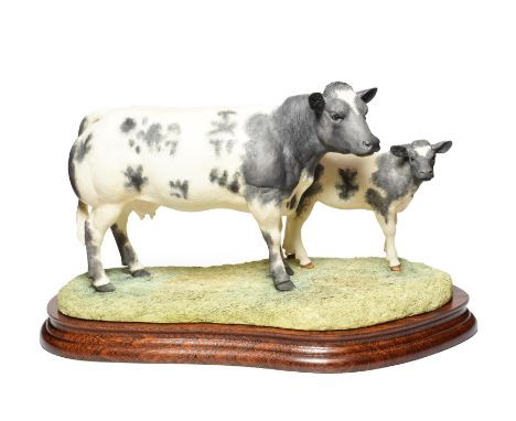 Border Fine Arts 'Belgian Blue Cow and Calf' (Style One), model No. B0590 by Ray Ayres, limited edition 751/1250, on wood bas