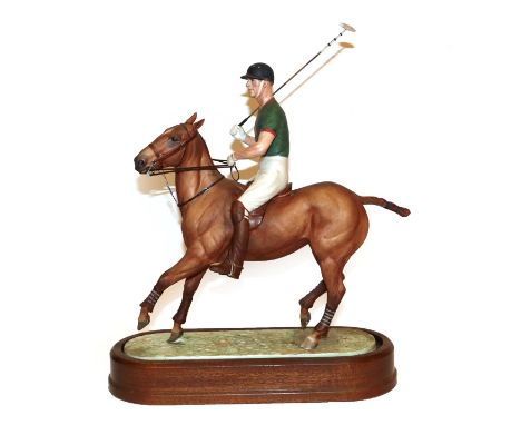 Royal Worcester 'H.R.H The Duke of Edinburgh on his Polo Pony', model No. RW3846 by Doris Lindner, limited of 750, on wooden 