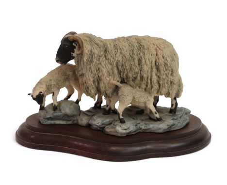 Border Fine Arts 'Blackfaced Ewe and Lambs' (Style One), model No. L25 by Mairi Laing Hunt, limited edition 186/750, on wood 