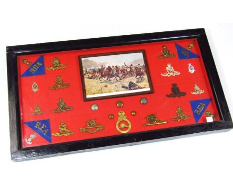 Various Army cap badges, Cannon badges, Ubique Royal Artillery Association, 8cm high, RGA, RA, RHA, and RFA, badges, Maiwand 