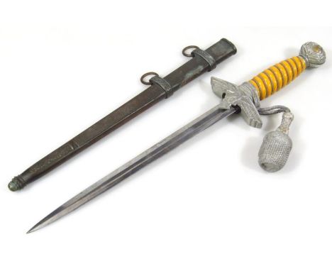 A Nazi 2nd pattern Luftwaffe Officer's dress dagger, with scabbard, turned handle and crown pommel, with imperial eagle guard