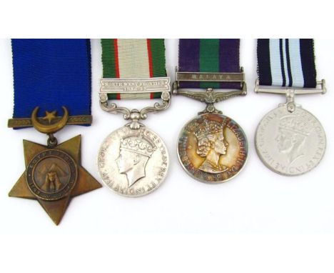 An Elizabeth II medal, with Malaya clasp, marked 22990590 PTE D A SELWAY SOM L I, with ribbon, George VI India 1939-1949 meda