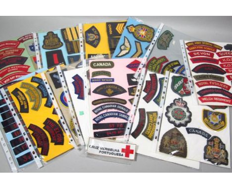 Various military army related and other embroidered shoulder badges, etc, to include Royal Army Medical Corp, Devon, Canada b