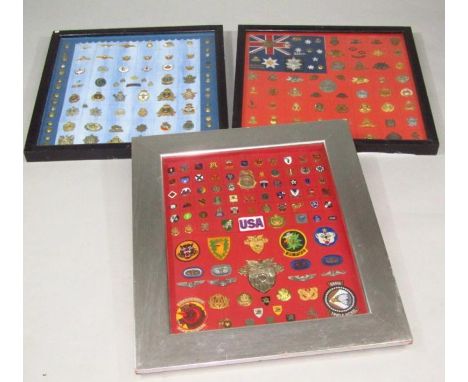 Various badges, cap badges, etc., USA and others, triple nickel embroidered 555th badge, 5cm high, other enamel finish badges