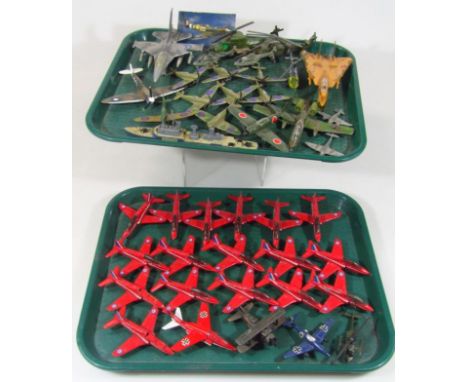 Various diecast vehicles, army and air force related, etc, Red Arrows style aeroplanes 10cm wide, various other aeroplanes, e