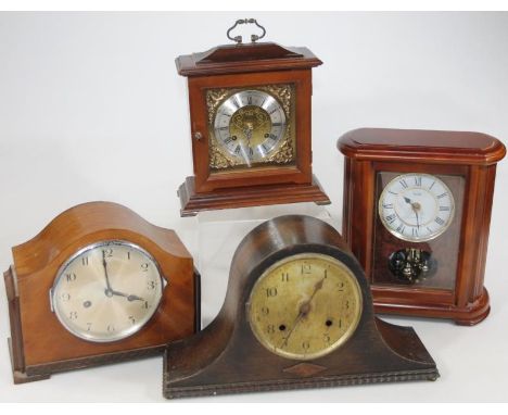 Various mantel clocks, to include Acctim in shaped case 30cm high, Beta Metarmec mantel clock, Napoleon hat style, etc. (a qu