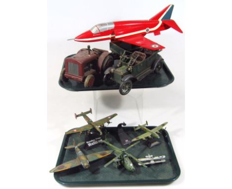 Military related vehicles, Royal Air Force wooden Red Arrows model aeroplane 46cm wide, various other aeroplanes, vintage car
