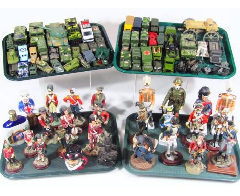 Various diecast and military vehicles, etc, army trucks, Dinky military ambulance, 12cm wide, other vehicles, resin sculpture