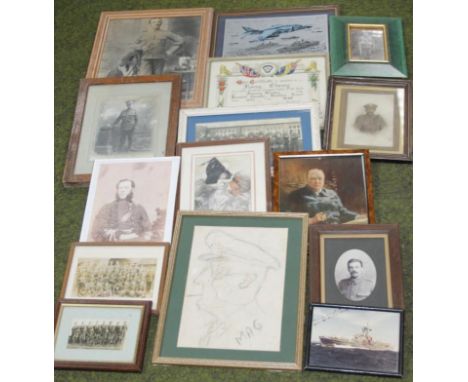 Mag (20thC). Portrait of a soldier quarter profile, pencil, signed, 31cm x 20cm, and various other prints, photographic print