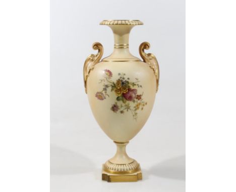 A Royal Worcester blush ivory ovoid two handled vase, painted with floral sprays, Rd No 308314, shape number 1969, date code 