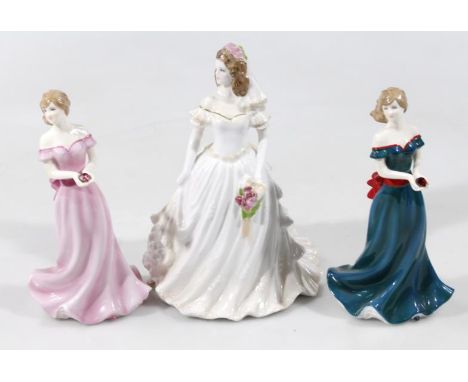 A Royal Worcester figure, Golden Moments Wedding Day, printed marks beneath, 23cm high, Royal Worcester Birthstone Crystal Ca