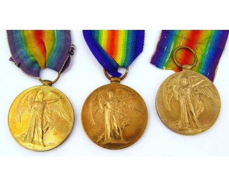 Three various WWI Victory medals, the first marked 2654 A CPL H V BOURNE LINC R, 115140 GNR FMARGISON RA, and 325716 PTE G WE