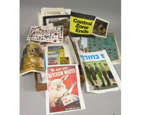 Various ephemera, posters, etc., all war related, to include educational posters, badges of the Australian Army, various othe