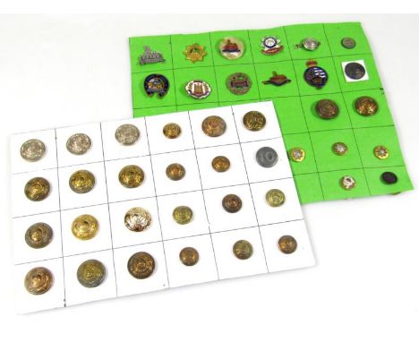 Various brass buttons, a quantity of regiments, other emblems and badges, enamel finish Good Luck horseshoe badge, 3cm high, 