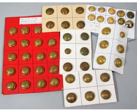 Various brass military buttons, Nineteen British Army General Staff Officers, 3cm wide, Five Yorkshire buttons and Lancashire