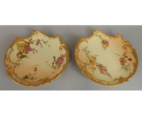 Two Royal Worcester 'Empress' reticulated dessert plates, painted with flowers, Rd No 142570, shape number 1426, date code fo