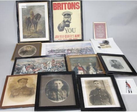 Various war related posters, ephemera etc., reproduction Kitchener Print, Britain Wants You, Join Our Country's Army, God Sav