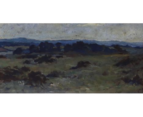 Early 20th century English School, oil on board, Landscape sketch, 15 x 30cm
