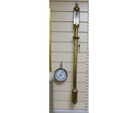 A marine stick barometer and an aneroid barometer,stick barometer 90 cms high.