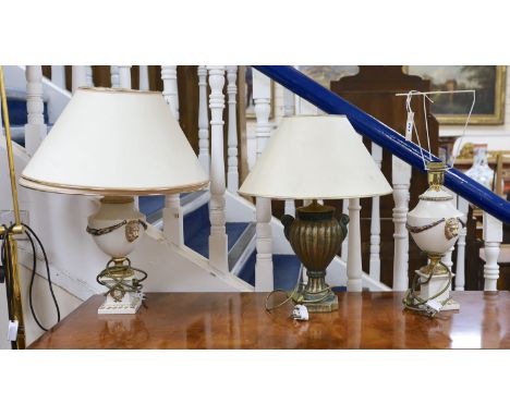 Three neoclassical ceramic table lamps