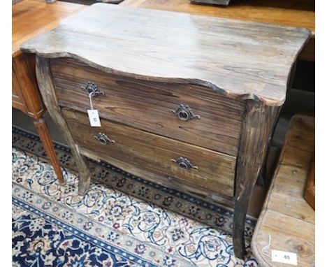 An 18th century style French provincial pine two drawer commode, width 87cm, depth 47cm, height 77cm