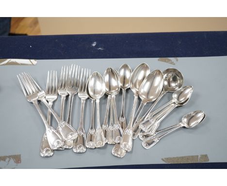 Fifteen items of William IV Scottish silver fancy shell pattern flatware, by Robert Gray &amp; Sons, Glasgow, 1830 and a simi