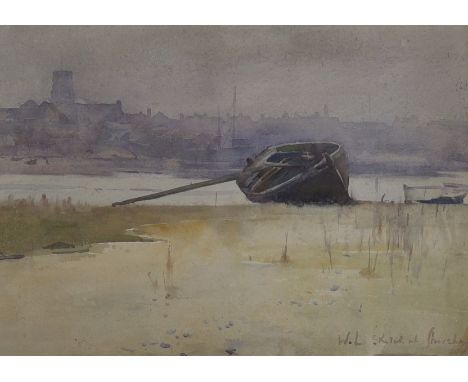 Sir William Llewellyn (1858-1941), watercolour, 'Sketch at Shoreham from the River, initialled, 24 x 33cm
