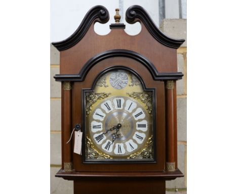 A reproduction German mahogany 'Tempus Fugit' longcase clock, height 215cm